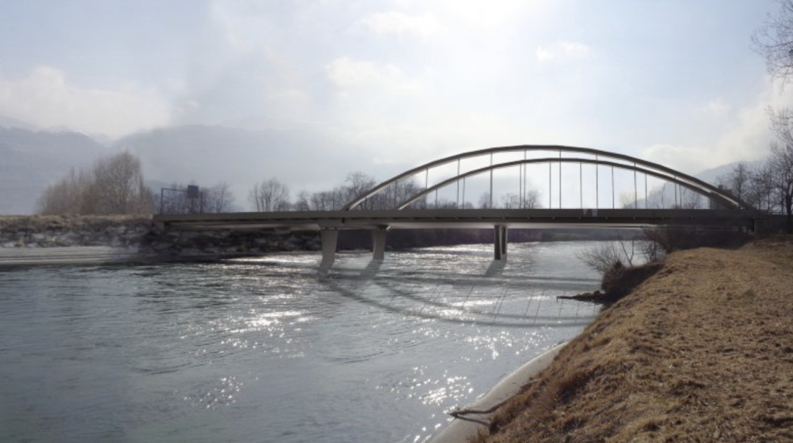 Ponts routier et ferroviaire sur le Rhône à St-Triphon